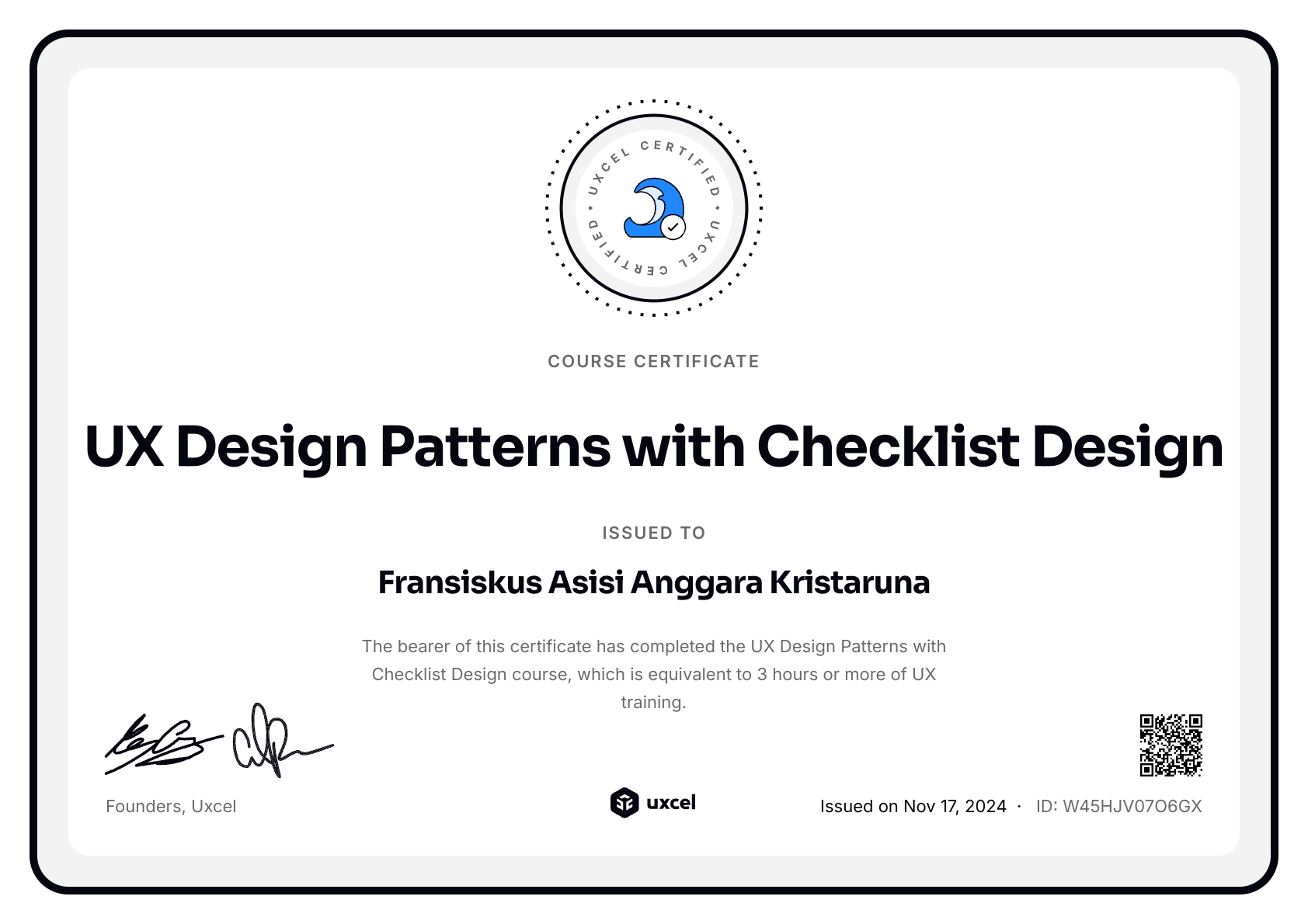 Fransiskus Asisi Anggara Kristaruna's certificate